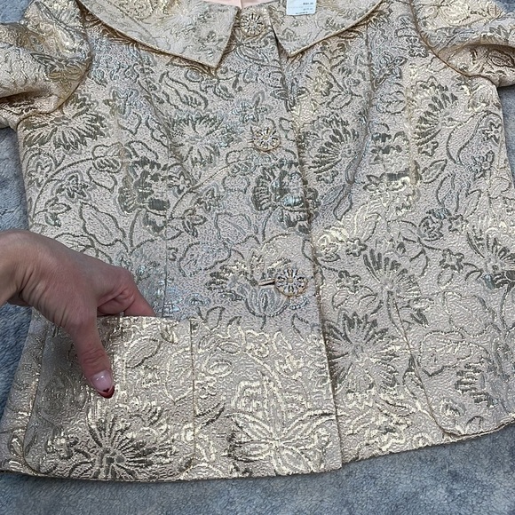 NWT Dana Buchman Floral Metallic Brocade Jacquard Evening Jacket Peach Gold 12 - Picture 10 of 13